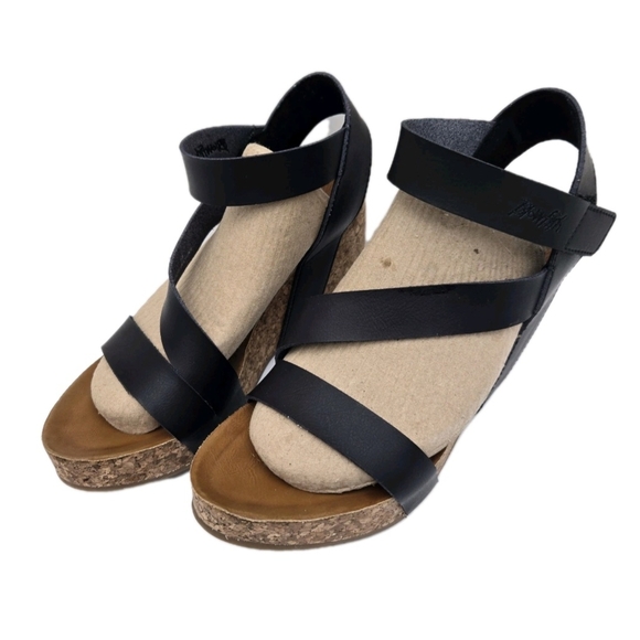 Blowfish Malibu Sandals Size 10 Black Hapuku Wedge Cork Platform Casual Open Toe - Picture 16 of 16
